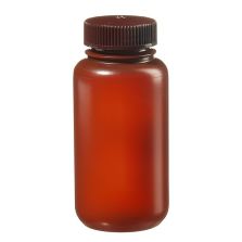 Thermo Scientific 312184-0008 Nalgene Wide-Mouth Translucent Amber HDPE Packaging Bottles with Closure: Bulk Pack, 250 mL - Translucent Amber (Case of 250)