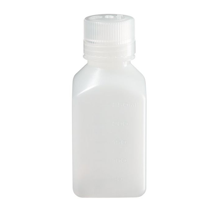 Thermo Scientific 2018-0250 Nalgene Square Narrow-Mouth HDPE Bottles with Closure, 250 mL - Translucent (Case of 72)