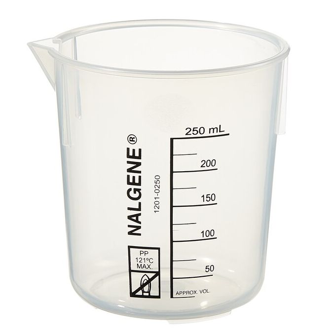 Nalgene Polypropylene Griffin Low-Form Plastic Beakers, 250 mL - Natural translucent (Case of 36)