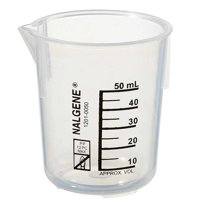 Nalgene Polypropylene Griffin Low-Form Plastic Beakers, 50 mL - Natural translucent (Case of 48)