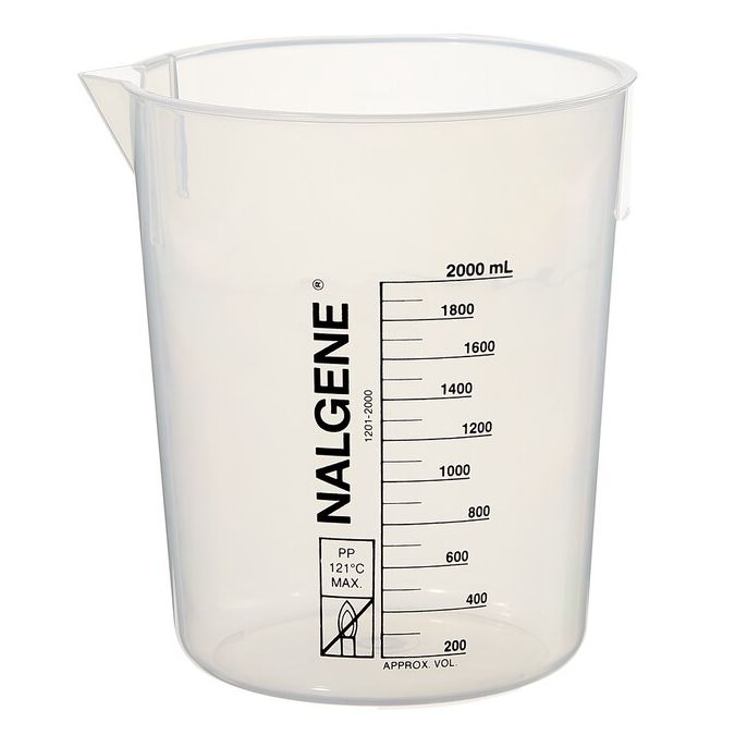 Nalgene Polypropylene Griffin Low-Form Plastic Beakers, 2000 mL - Natural translucent (Case of 6)