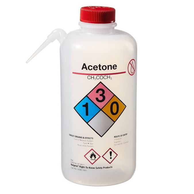 Thermo Scientific 2436-1001 Nalgene Vented Unitary Right-to-Know LDPE Wash Bottles, 1000 mL - Translucent (Case of 12)