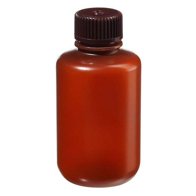 Thermo Scientific 312084-0004 Nalgene Narrow-Mouth Translucent Amber HDPE Packaging Bottles with Closure: Bulk Pack, 125 mL - Translucent Amber (Case of 500)