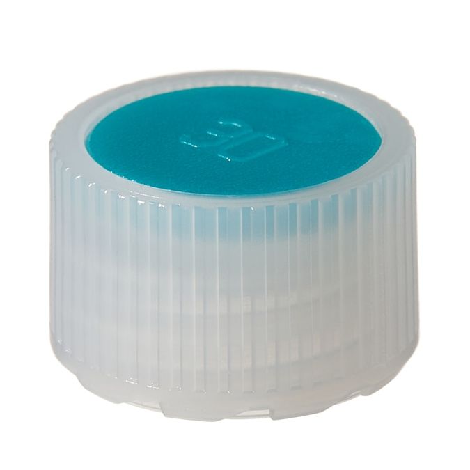 Thermo Scientific Nalgene HDPE High-Profile Closures with Color Coders for Micro Packaging Vials - Nonsterile - Teal - 11 mm - Case of 1000 - 362830-1110