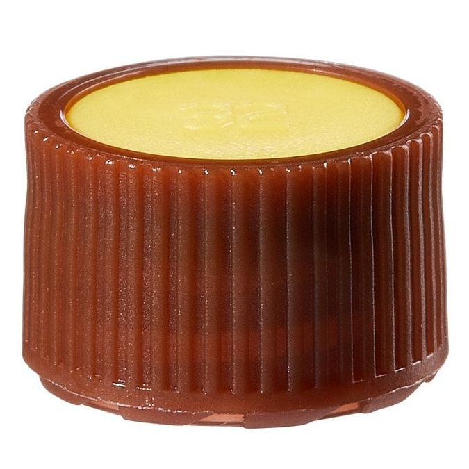 Thermo Scientific Nalgene Amber PPCO High Profile Closures with Color Coders for Micro Packaging Vials - Nonsterile - Yellow - 11 mm - Case of 1000 - 362825-0112