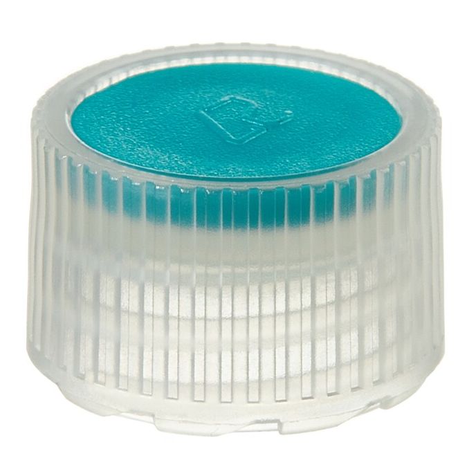 Thermo Scientific Nalgene PPCO High Profile Closures with Color Coders for Micro Packaging Vials - Sterile, Bulk Pack - Teal - 11 mm - Case of 1000 - 342820-1110