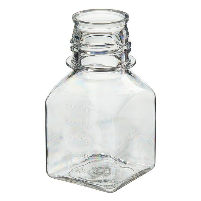 Thermo Scientific 342024-0125 Nalgene PETG Square Media Bottles without Closure: Sterile, Shrink-Wrapped Trays, 125 mL - Clear (Case of 96)
