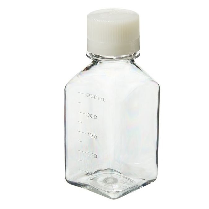 Thermo Scientific 342020-0250 Nalgene Square PETG Media Bottles with Closure: Sterile, Shrink-Wrapped Trays, 250 mL - Clear (Case of 60)
