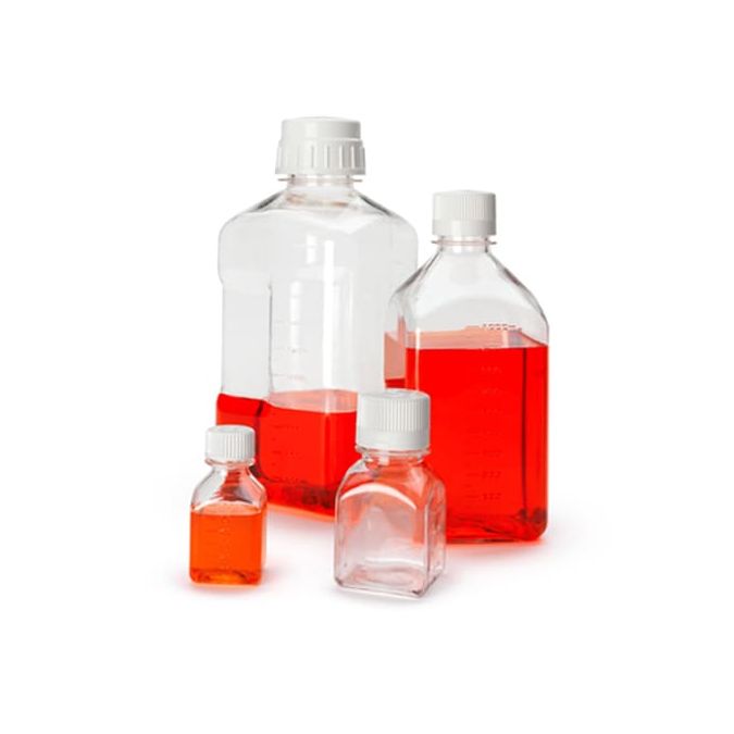 Thermo Scientific 2019-0125 Nalgene Square PETG Media Bottles with Closure, 125 mL - Clear (Case of 48)