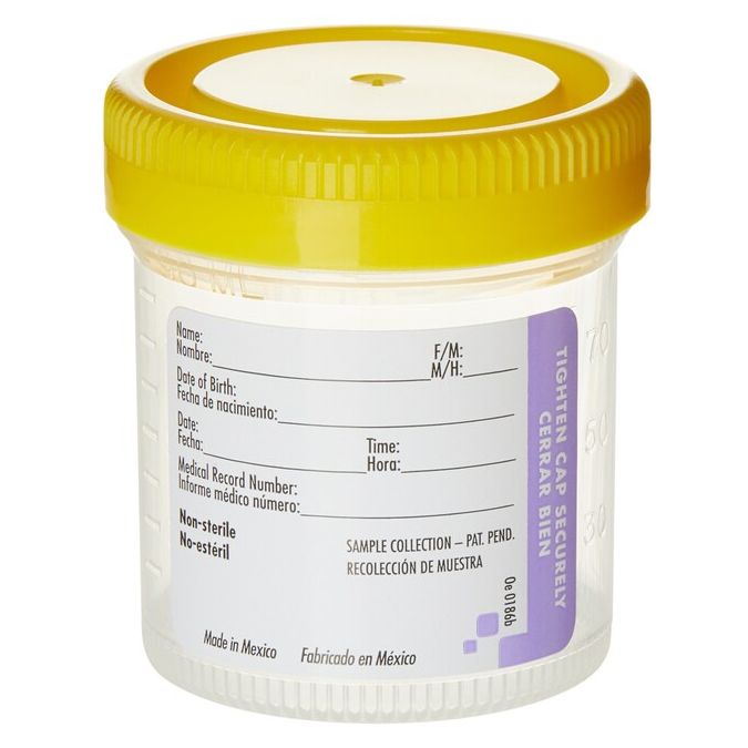 Thermo Scientific Samco Wide-Mouth Bio-Tite 90mL (3 Oz.) 53mm Specimen Containers - 02 1105 - 90 mL - Non-sterile - Yellow - 300/Cs., Pre-assembled