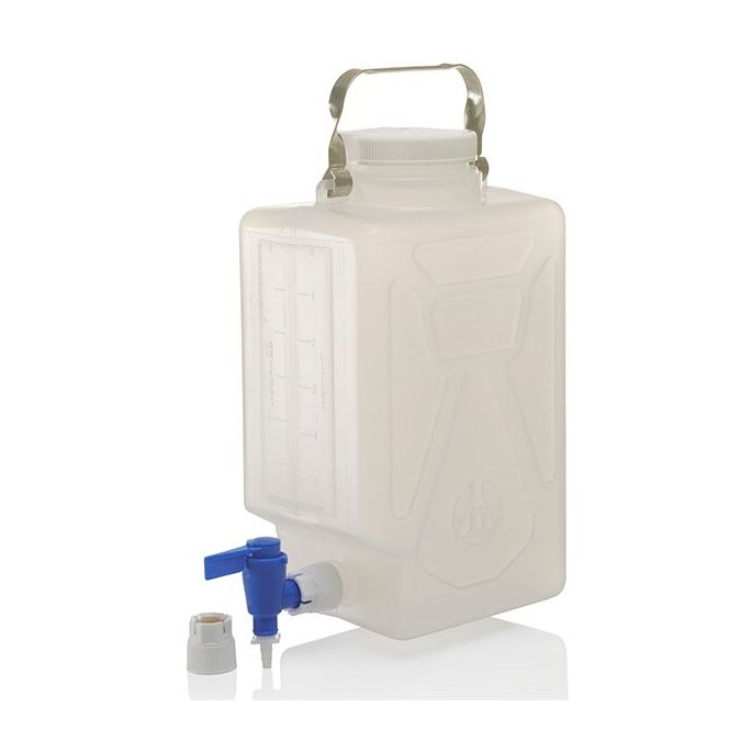 Thermo Scientific 2321-0020 Nalgene Polypropylene, Rectangular Carboy with Spigot - 2.4 gal. / 9 L (6/Cs.)