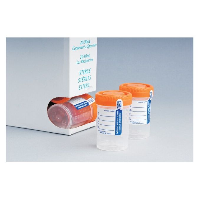 Thermo Scientific Samco Narrow Mouth Bio-Tite 90mL (3 Oz.) 48mm Specimen Containers - 02 0214 - 90 mL - Sterile - Orange - 400/Cs.