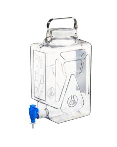 Thermo Scientific 2322-0020 Nalgene Rectangular Polycarbonate Clearboy Carboy with Spigot - 2.4 gal. / 9 L (6/Cs.)