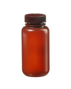 Thermo Scientific 312184-0008 Nalgene Wide-Mouth Translucent Amber HDPE Packaging Bottles with Closure: Bulk Pack, 250 mL - Translucent Amber (Case of 250)