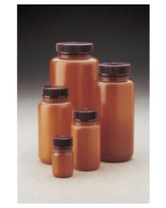 Thermo Scientific 312184-0004 Nalgene Wide-Mouth Translucent Amber HDPE Packaging Bottles with Closure: Bulk Pack, 125 mL - Translucent Amber (Case of 500)