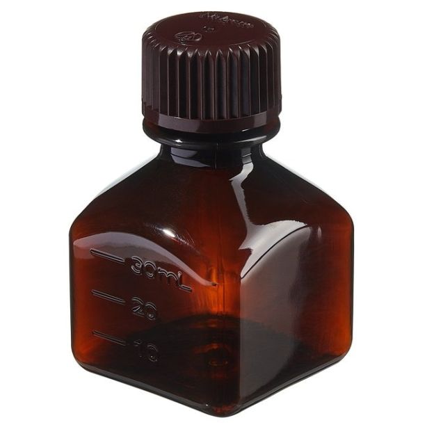 Nalgene™ Square Amber PETG Media Bottles with Closure: Nonsterile, Shrink-Wrapped Trays