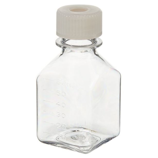 Nalgene™ Square PETG Media Bottles with Septum Closure: Sterile, Shrink-Wrapped Trays